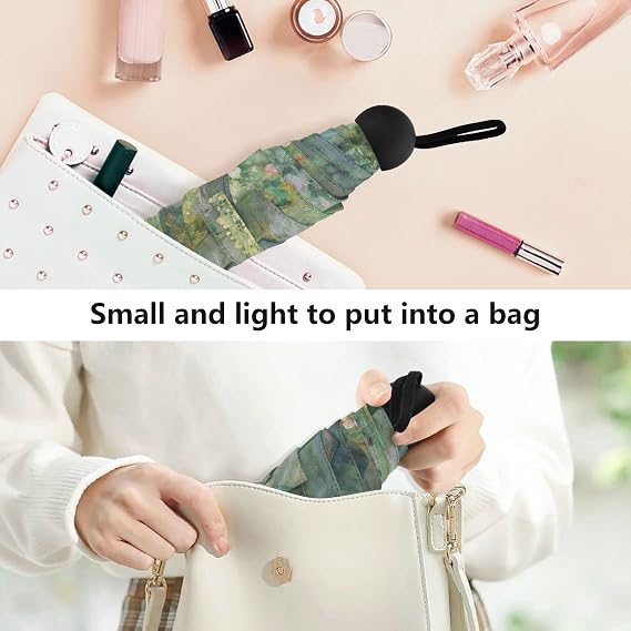 Travel Mini Umbrella Monet Water Lilies Tree Lightweight Compact Umbrella with Case