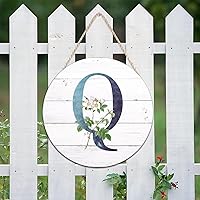 Vista 8 de Welcome Sign for Wall Initial Letter C Blue Round Wood Signs Monogram White Floral Wood Plaque Fresh Flowers 12in Mid Century Home Wall Decor for