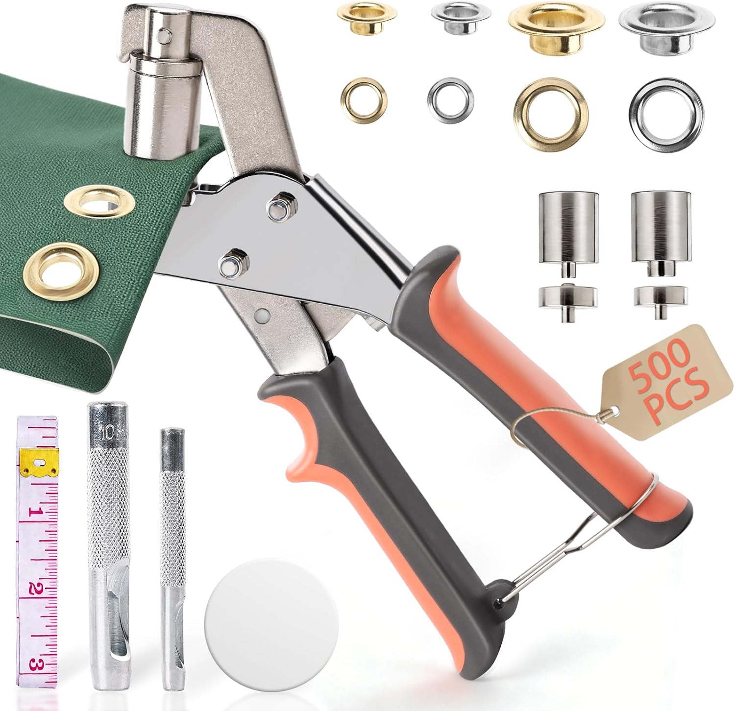 Grommet Tool Kit of 1/4" and 3/8", 500 Pcs Heavy Duty Grommets Eyelets Pliers Tool Kit for Fabric Rings, Leather, Tents, Canvas, Banner, DIY Tarp Ring Repair or Installation