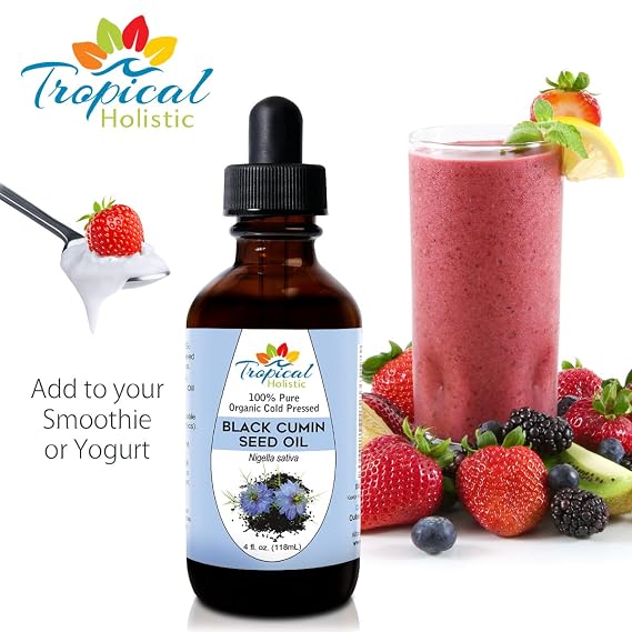 Tropical Holistic Black Seed Oil 4 oz, 100% Natural Organic, Cold Pressed Black Seed Oil - Pure Nigella Sativa Black Seed Oil Liquid for Hair, Skin and Health