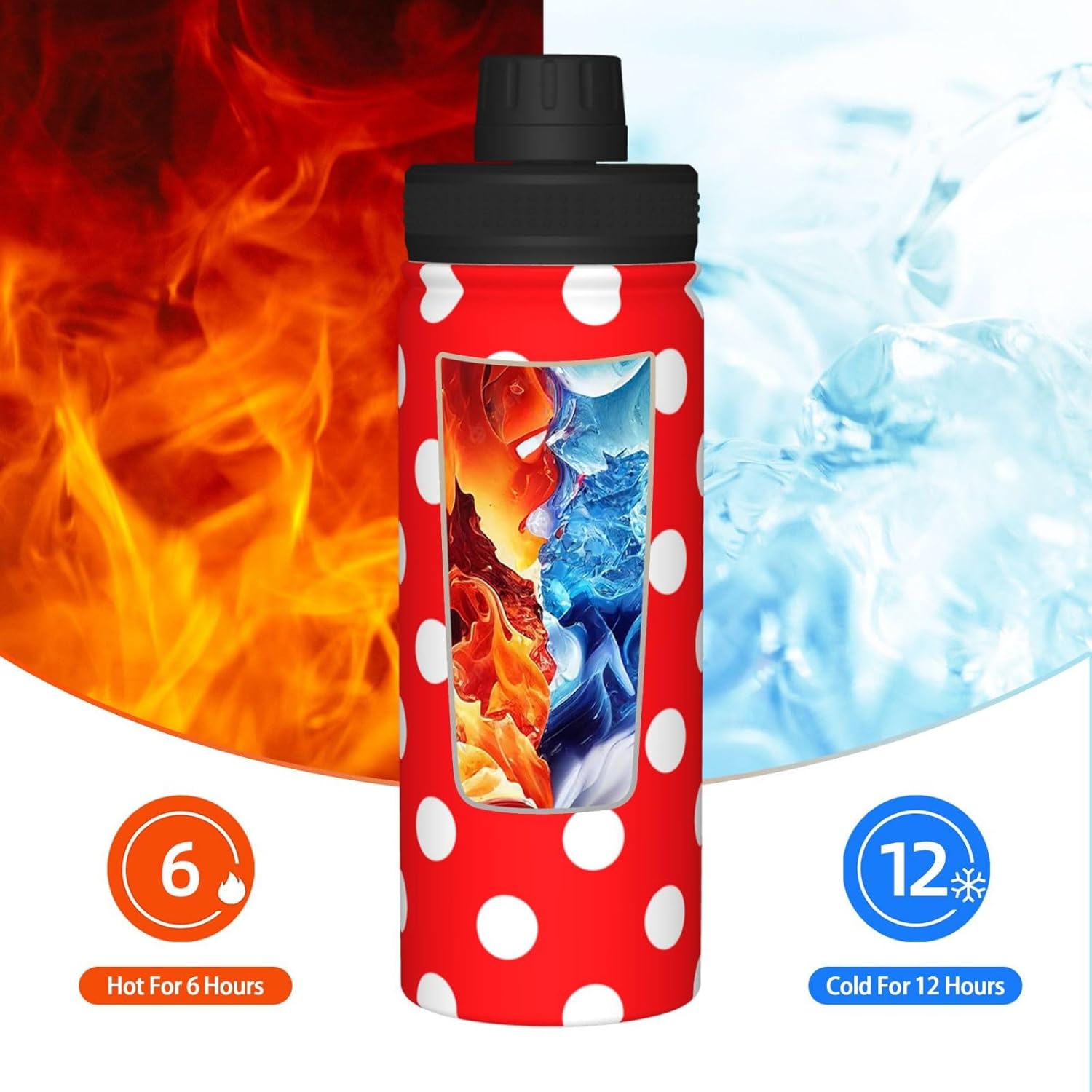 Red White Polka Dot Water Bottle,18oz Sports Insulated Kettle for Women Men, Suitable as a Present