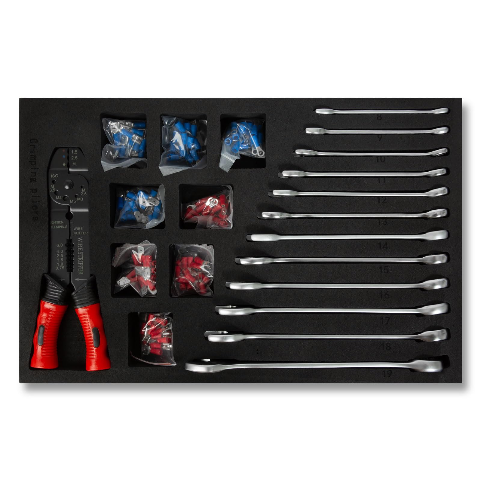 EBERTH Set d'outils multitâches 81 pièces Pour servante d'atelier, inserts d'outils étiquetés en mousse, Pour 4 tiroirs, Equipement automobile et d'atelier professionnel, Rouge