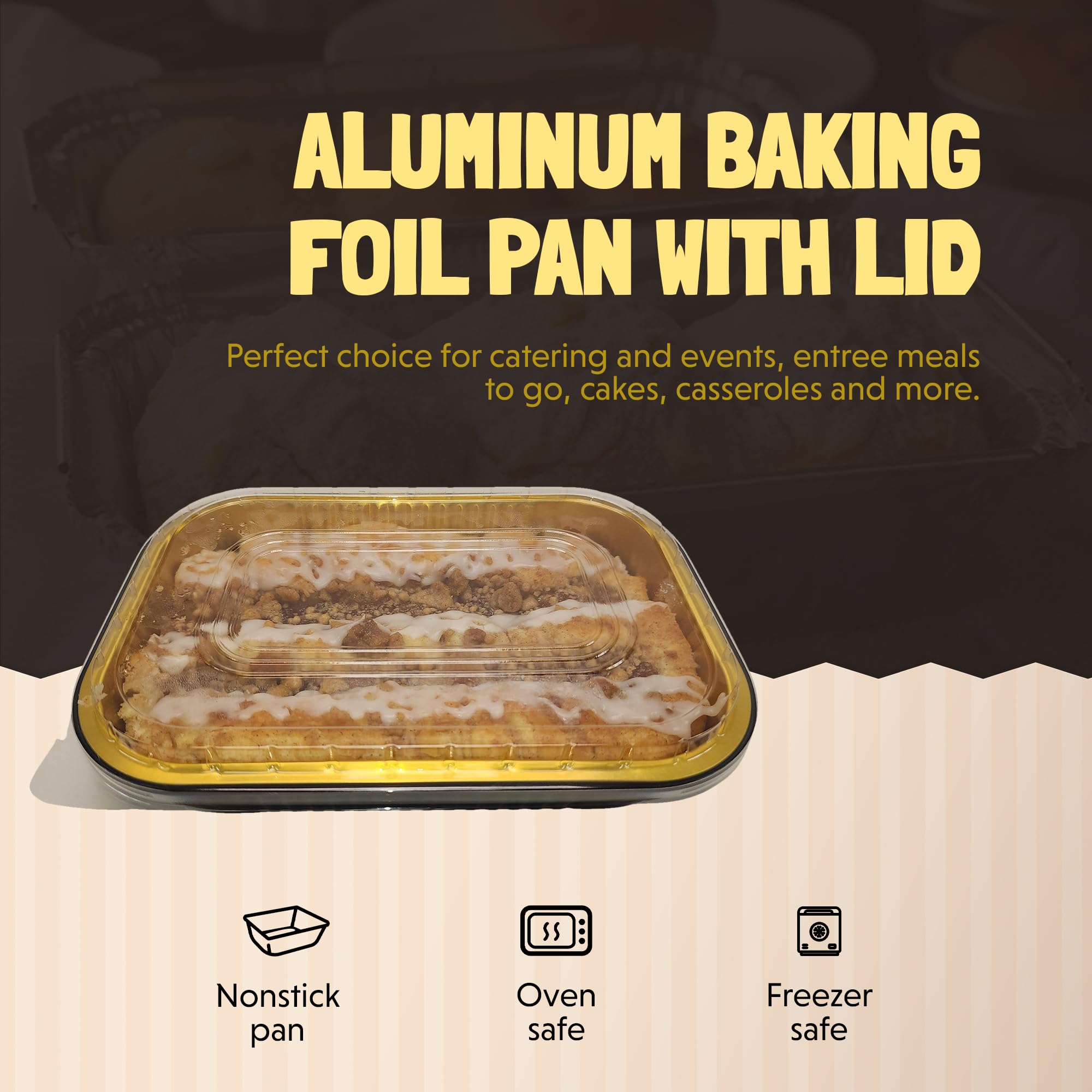 KitchenDance Disposable Aluminum Colored Baking Entree Nonstick Foil Pan Set with Lid - 8 x 5