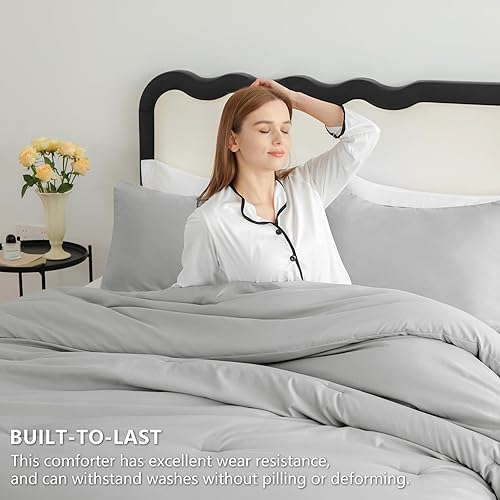 Miniatura 3 de CozyLux - Juego de edredón de 3 piezas en color gris claro, tamaño queen, acolchado, transpirable, suave con edredón de relleno alternativo, para