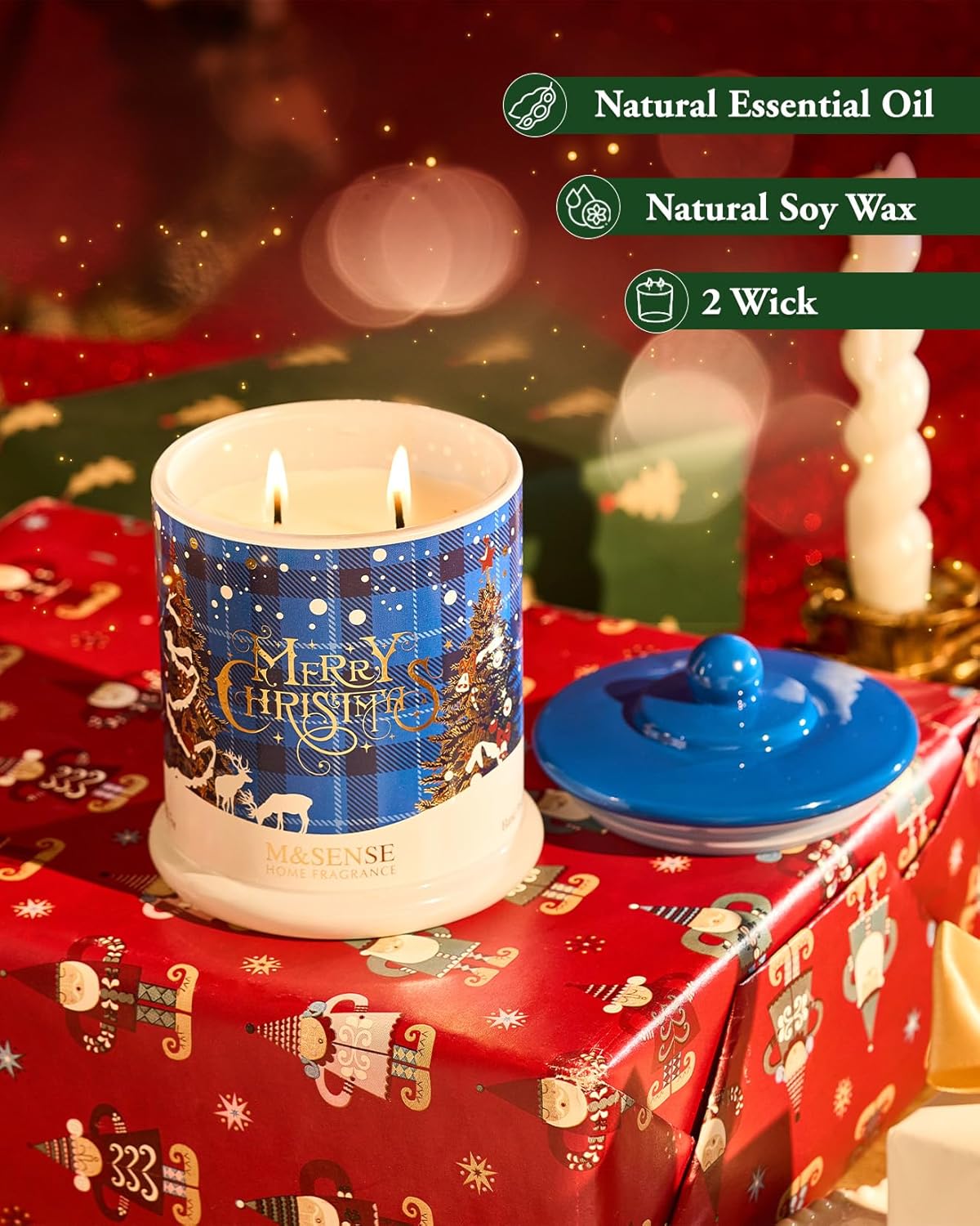 M&SENSE Christmas Candles Winter Snowflake Scented, Soy Wax 12.7oz 75 Hours Non Toxic Clean Burn, Double Wick Holiday Relaxing Aromatherapy Candle for Home, Luxury Candle Gifts for Women - Image 6