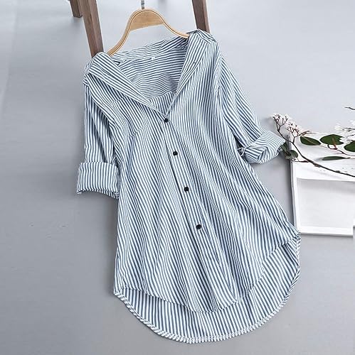 Miniatura 9 de Blusa de primavera de manga larga para mujer, estilo bohemio, de gran tamaño, con botones, para mujer, con solapa, holgada y cómoda