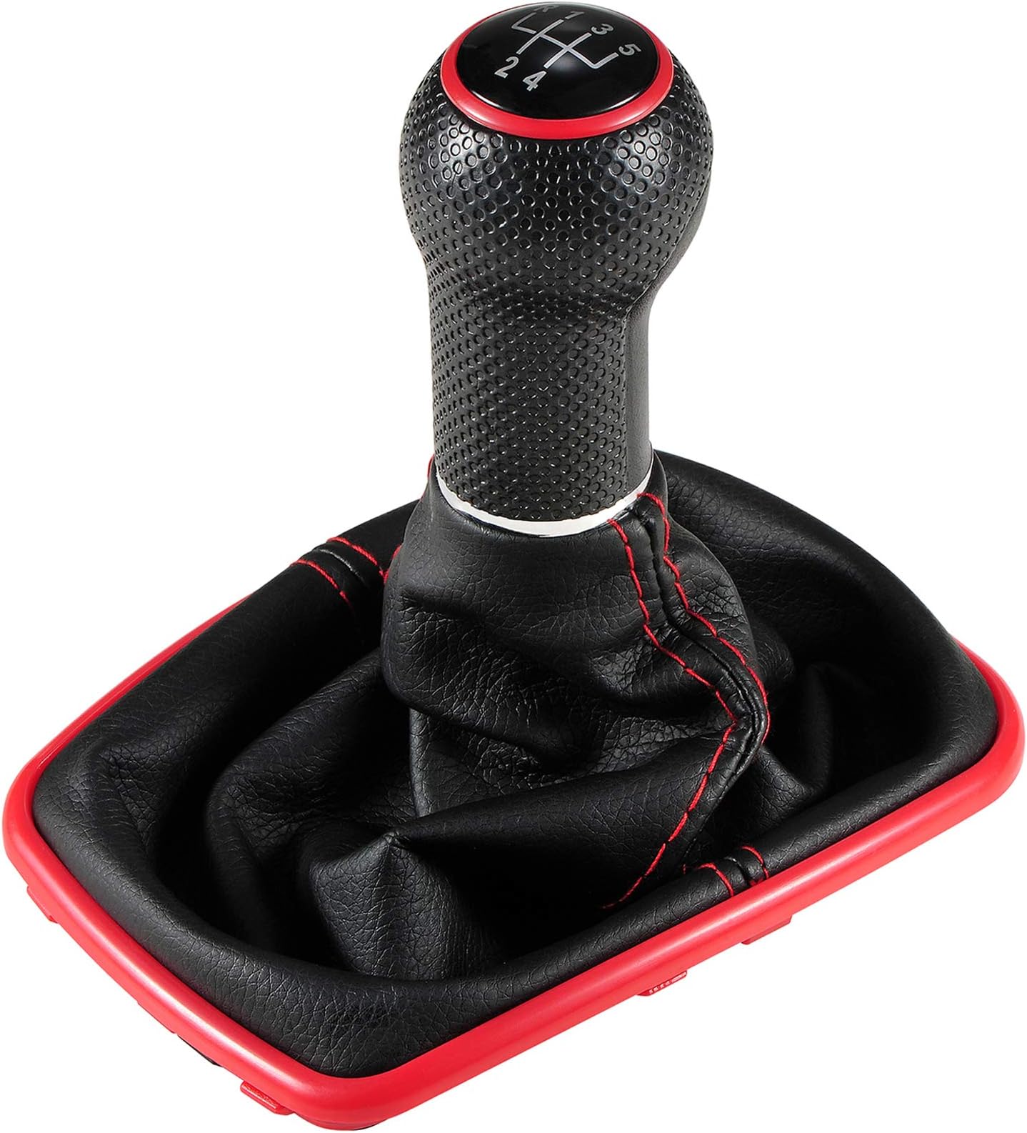 Semoss Universal 5 Speed Manual Gear Shift Knob + Gaiter Boot + Dust Cover + Frame for Car Vehicle Stick Lever,Hole 12mm,Red