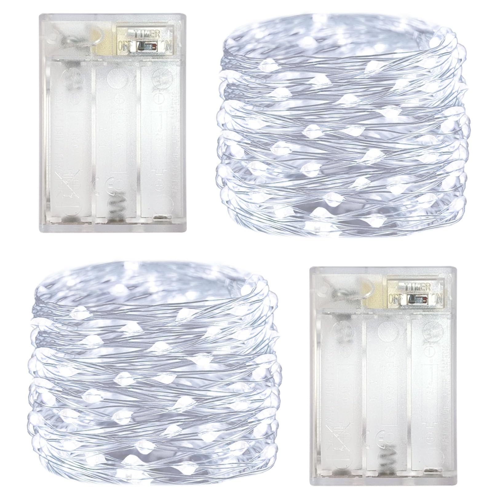 Yalilong2 Pack Battery Operated Dewdrop Led Lights,Mini Fairy Lights with Timer Function,for Home Parties Christmas/Halloween Holiday Decoration,6 Hours on/18 Hours Off ,30 LEDs,10 Feet (Cold White)