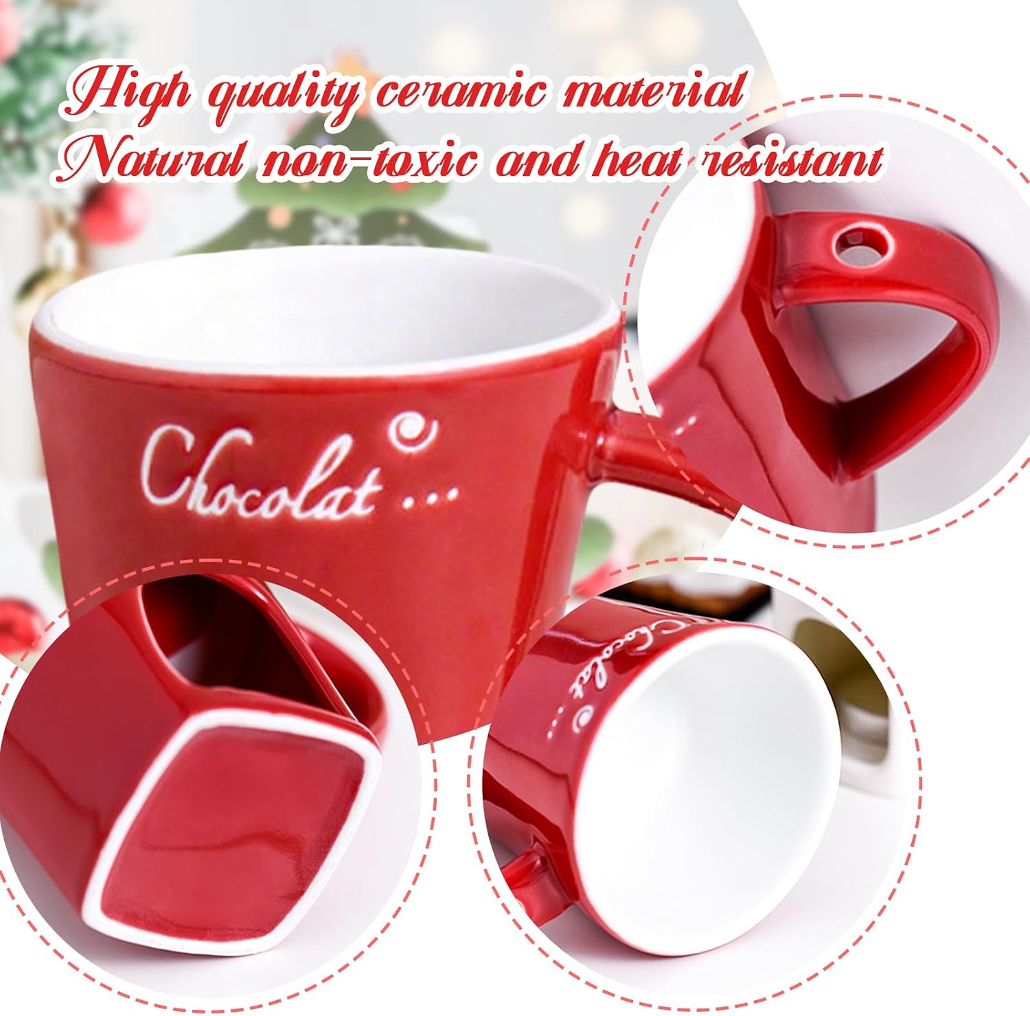 AMZWISH Mini Sweet Fondue Cup, Ceramic Coffee Warmer Mug, Portable Chocolate Melting Cup with Fork for Cheese, Great for Adult/Kids for Camping/Date/Movie Night/Birthday/Wedding Gifts (Red)