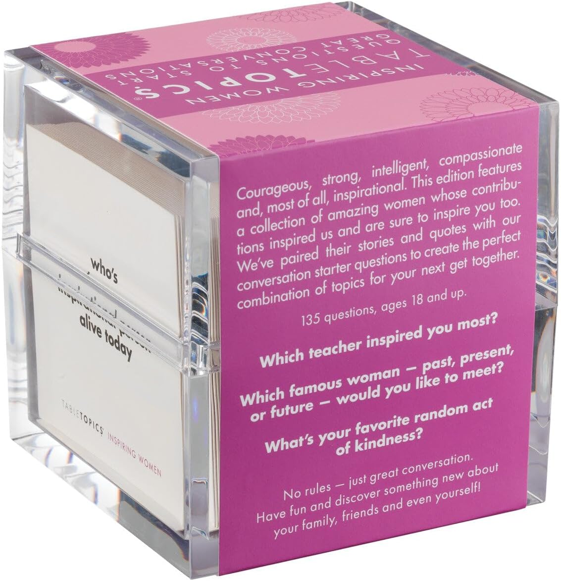 TableTopics Inspiring Women Question Card Game - 135 Conversation Starter Cards with Inspirational Quotes and Prompts for Discussions About Female Role Models, Perfect for Girls’ Nights