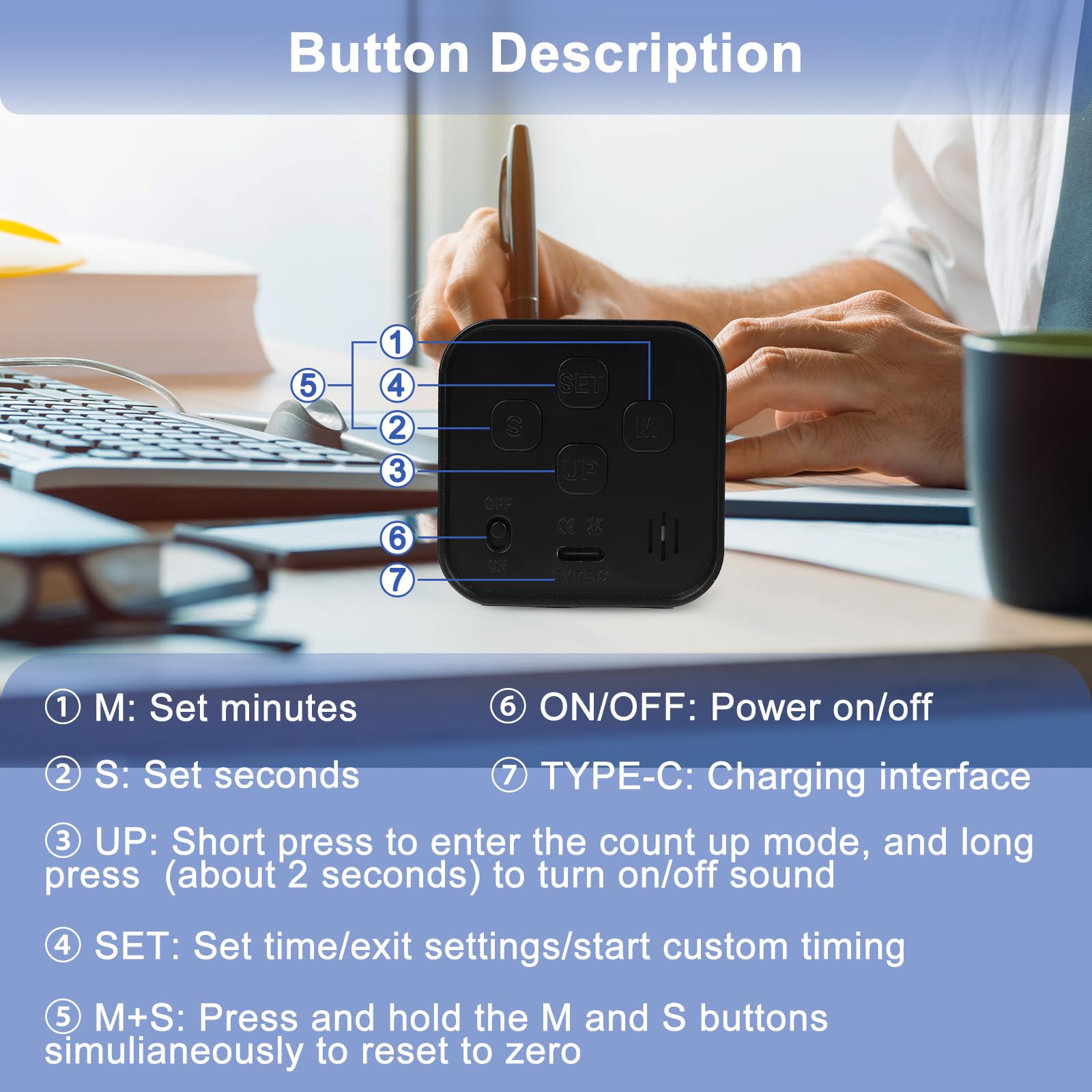 Cuteefun Timer Visuale Cubo, Timer Pomodoro a Rotazione, 5/10/25/50 Minuti & Conto Alla Rovescia Personalizzato, Modalità Muto e Suoneria, Gestione del Tempo per Cucina, Studio, Riunioni, Nero