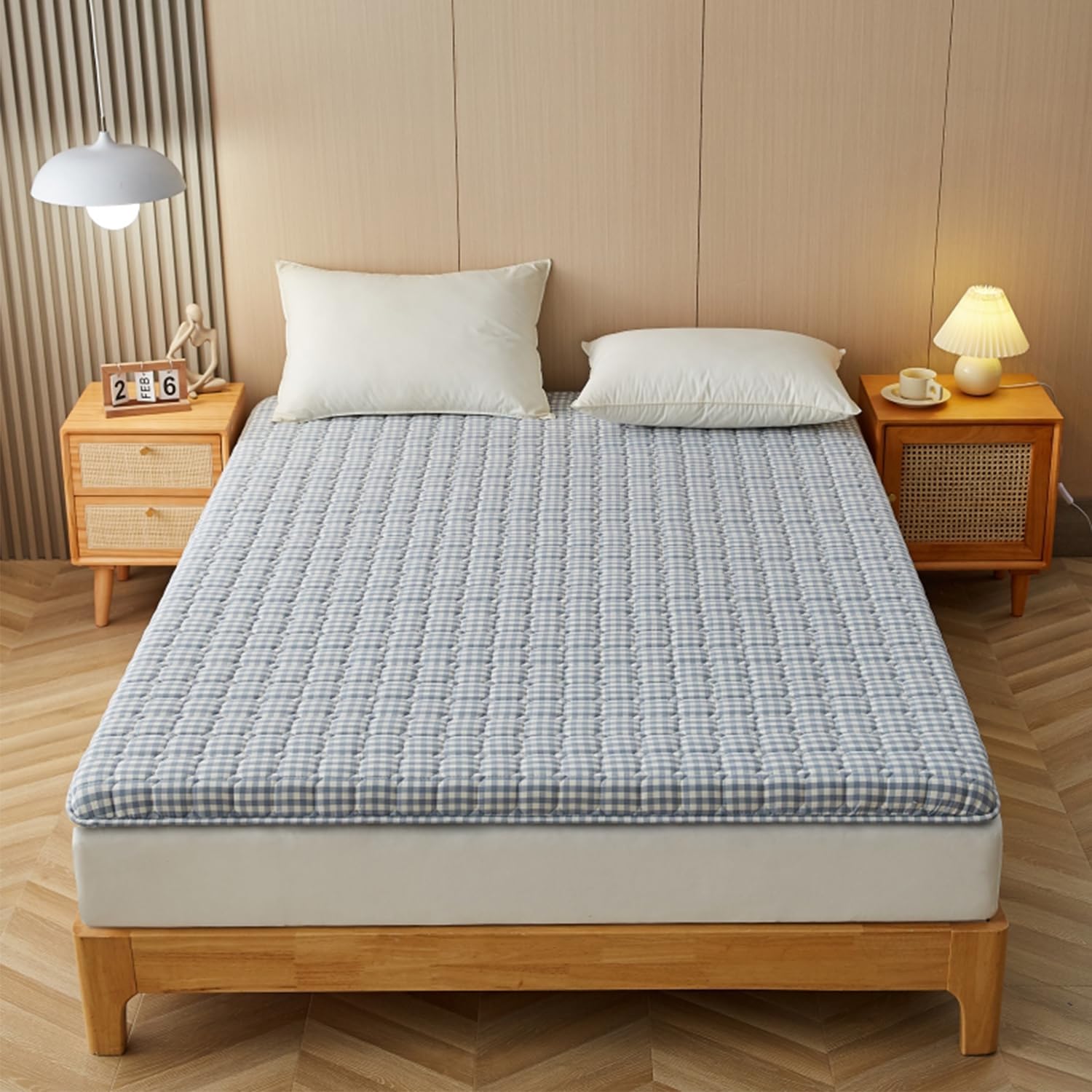 Surmatelas de sol japonais en coton lavé jacquard antidérapant pour dortoir d'étudiant - Tapis pliable - Bleu - 90 x 190 cm - Lit double - 5 cm d'épaisseur - Coton lavé de qualité supérieure - Tapis
