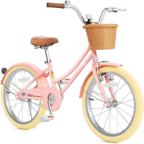 67i Bicicleta Cruiser para niñas de 12 a 20 pulgadas, bicicleta cómoda de doble suspensión con cesta y película reflectante, asiento ajustable y