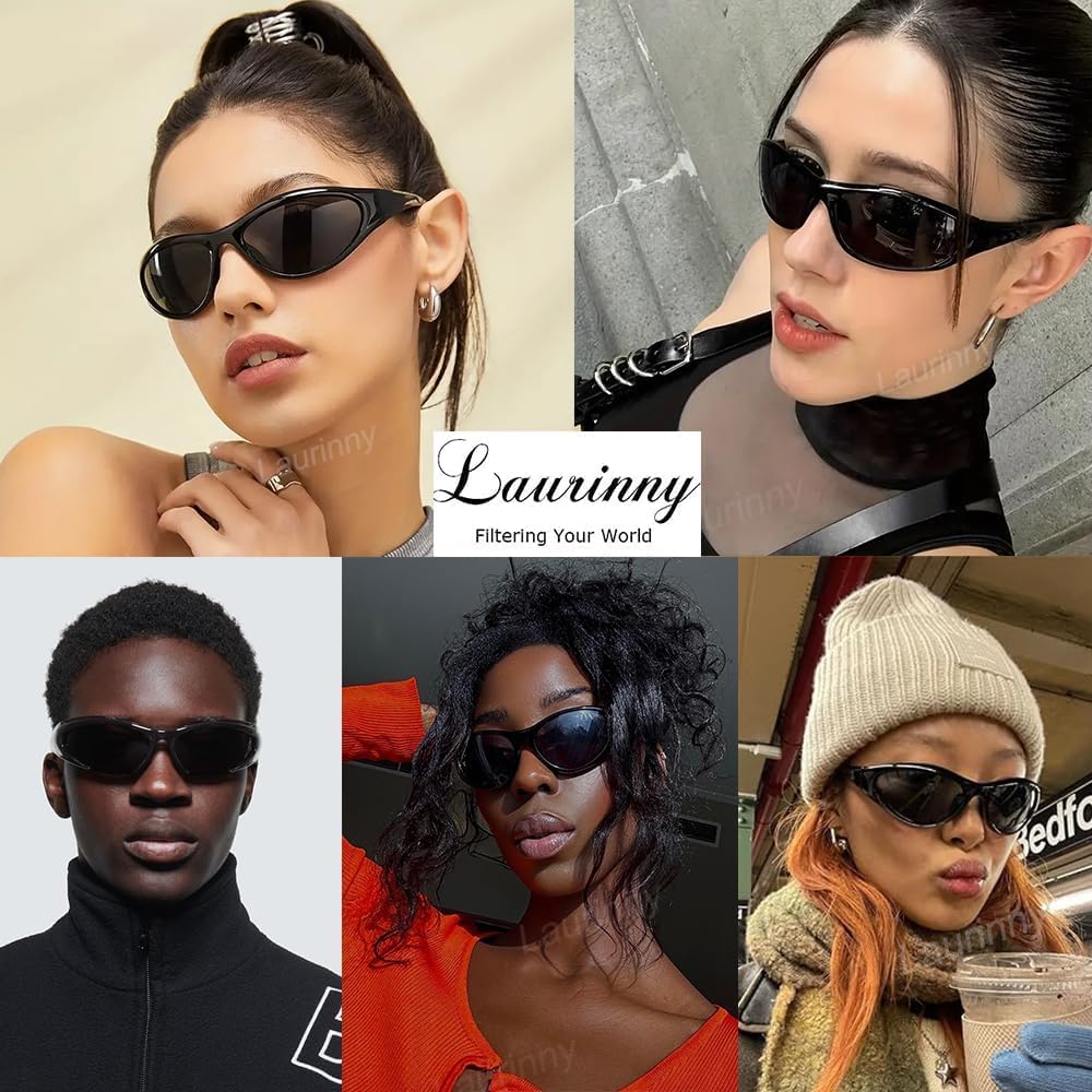Y2K Wrap Around Rave Sunglasses for Men Women Trendy Oval Futuristic Sun Glasses Fashion Sport Shades - Image 5
