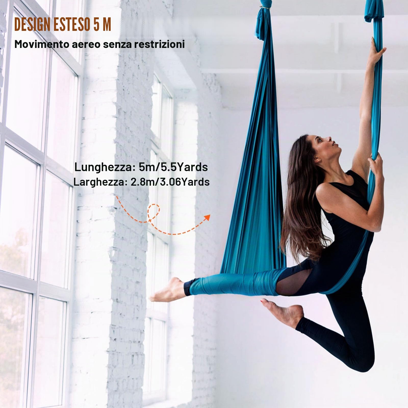 VEVOR Amaca e Altalena per Yoga Aerea, 5,5 Metri, Starter Kit per Yoga Aerea con Tessuto in Nylon da 100 g/m², Hardware Completo e Guida di Installazione Facile, Volo Antigravità Verde