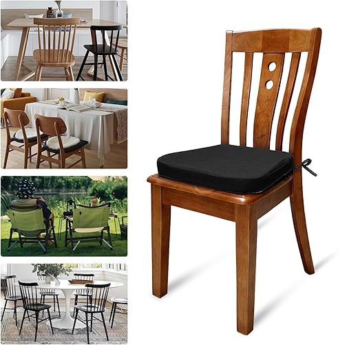 Miniatura 4 de Juego de 4 cojines para silla de comedor con lazos para sillas de comedor, de espuma viscoelástica, gruesos, 17 x 16.5 x 2 pulgadas, con funda