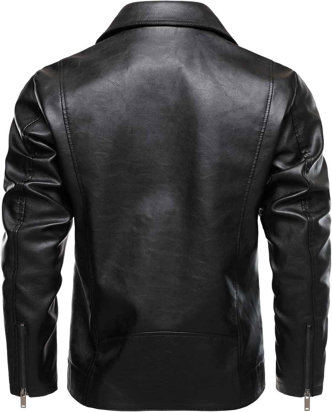 HOOD CREW Men’s Faux Leather Jacket Cool Motorcycle Lapel Biker Jackets Zip Up Riding Coat - Image 5