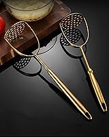 Vista 6 de Golden Potato Masher - Triturador de patatas de acero inoxidable, herramienta de cocina, papas, aguacate, batata, frutas, verduras, tomate