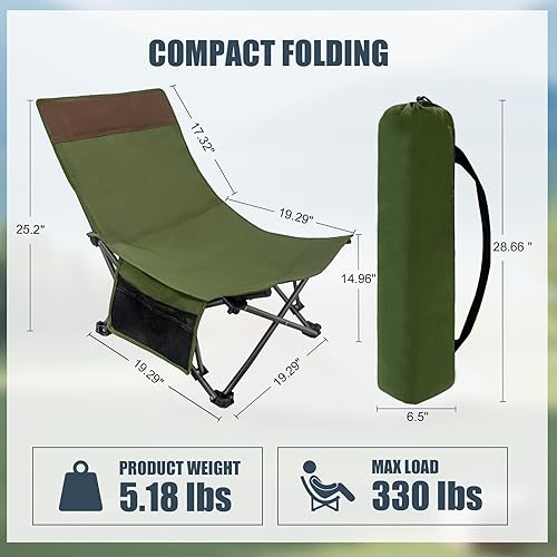 Miniatura 2 de Paquete de 2 sillas de playa compactas con respaldo ajustable y bolsillo lateral, sillas de camping plegables bajas para adultos, sillas reclinables