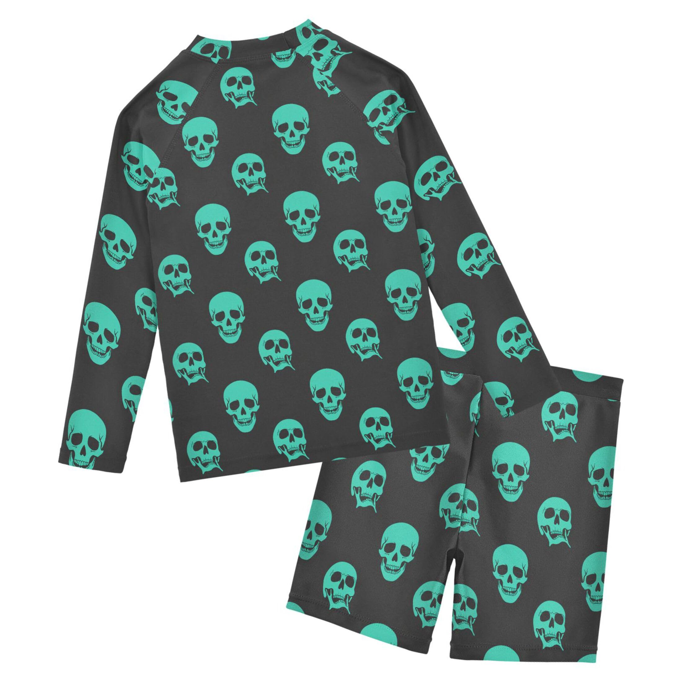 Skull Green Toddlers and Baby Boys' Swimsuit Trunk and Rashguard Set B0404412