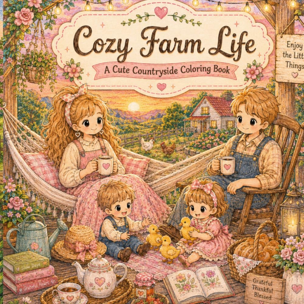 Cozy Farm Life: Cute and Relaxing Coloring Book for Adults and Teens with Peaceful Farm Scenes, Cozy Family Moments, Animals, Gardens, and Simple Country Living