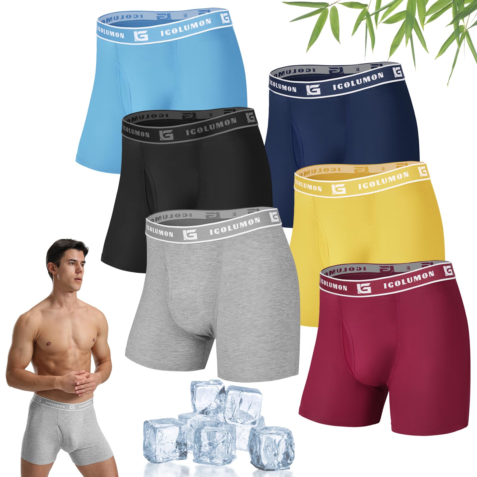 IGOLUMON Boxershorts Herren 6er Pack Bambus Unterhosen Männer Atmungsaktive Boxershorts Trunks mit 35mm Soft-Bund, Ohne Etikett für Sport & Alltag