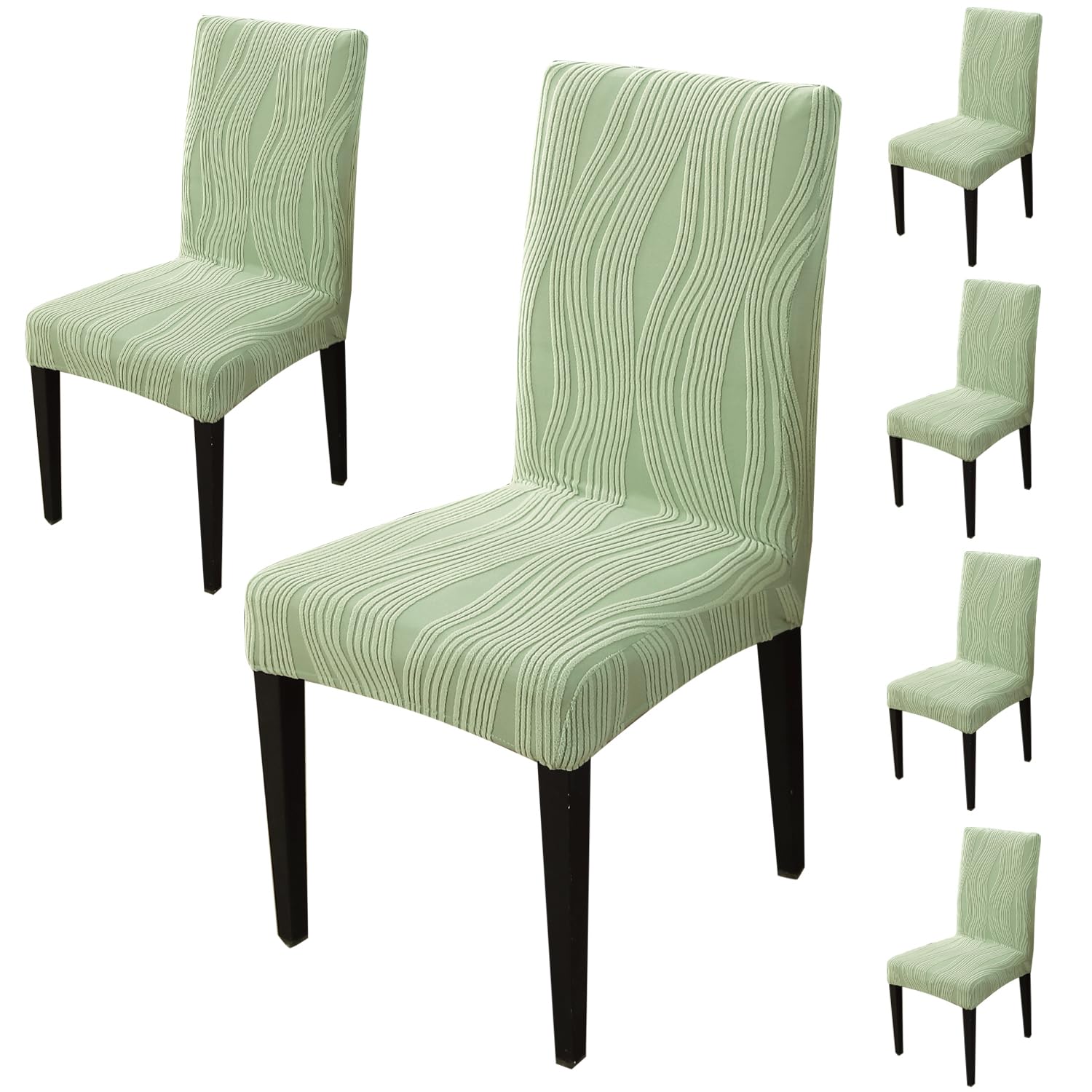 HOKIPO 200gsm Knitting Jacquard Elastic Dining Table Chair Cover Set of 6, Pastel Green (AR-6072-GRN*6)-image-17