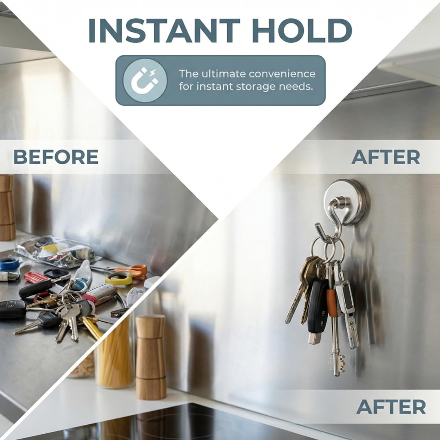 Heavy Duty Magnetic Hanging Hooks, Versatile Magnetic Hook Solution for Kitchen, Refrigerator, Workspace and Travel Use (E16 (8KG))
