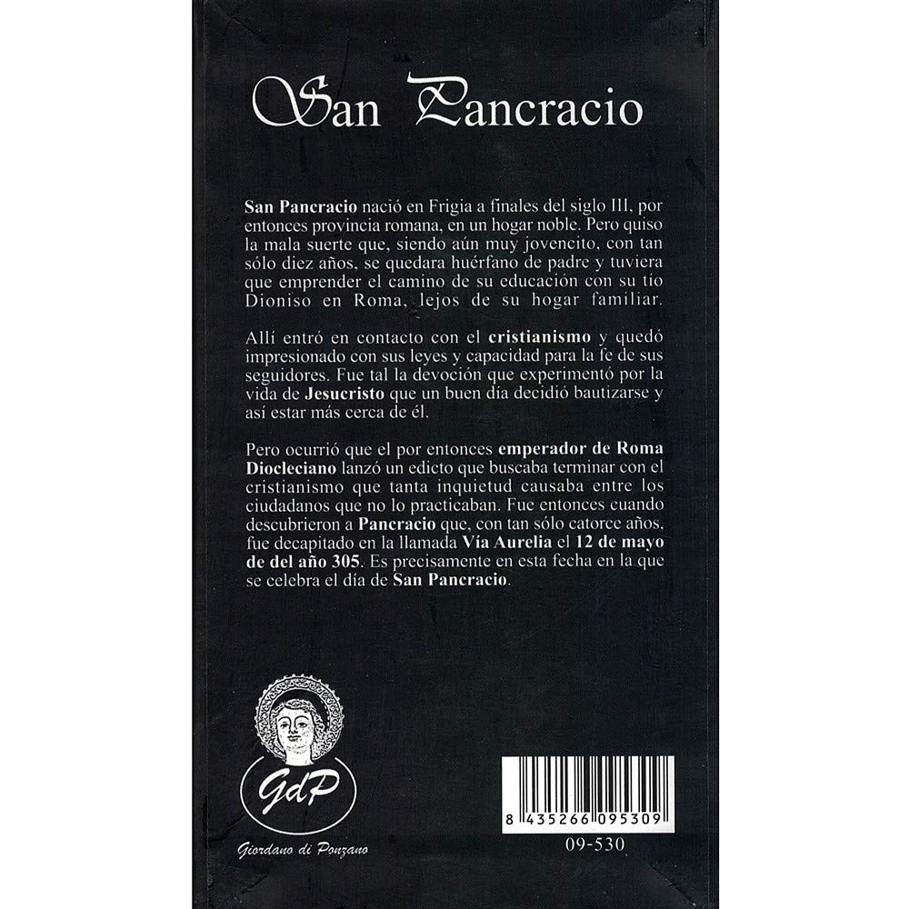 Figura San Pancracio Imagen 15Cm. Adorno Resina Peana Nombre Decoración