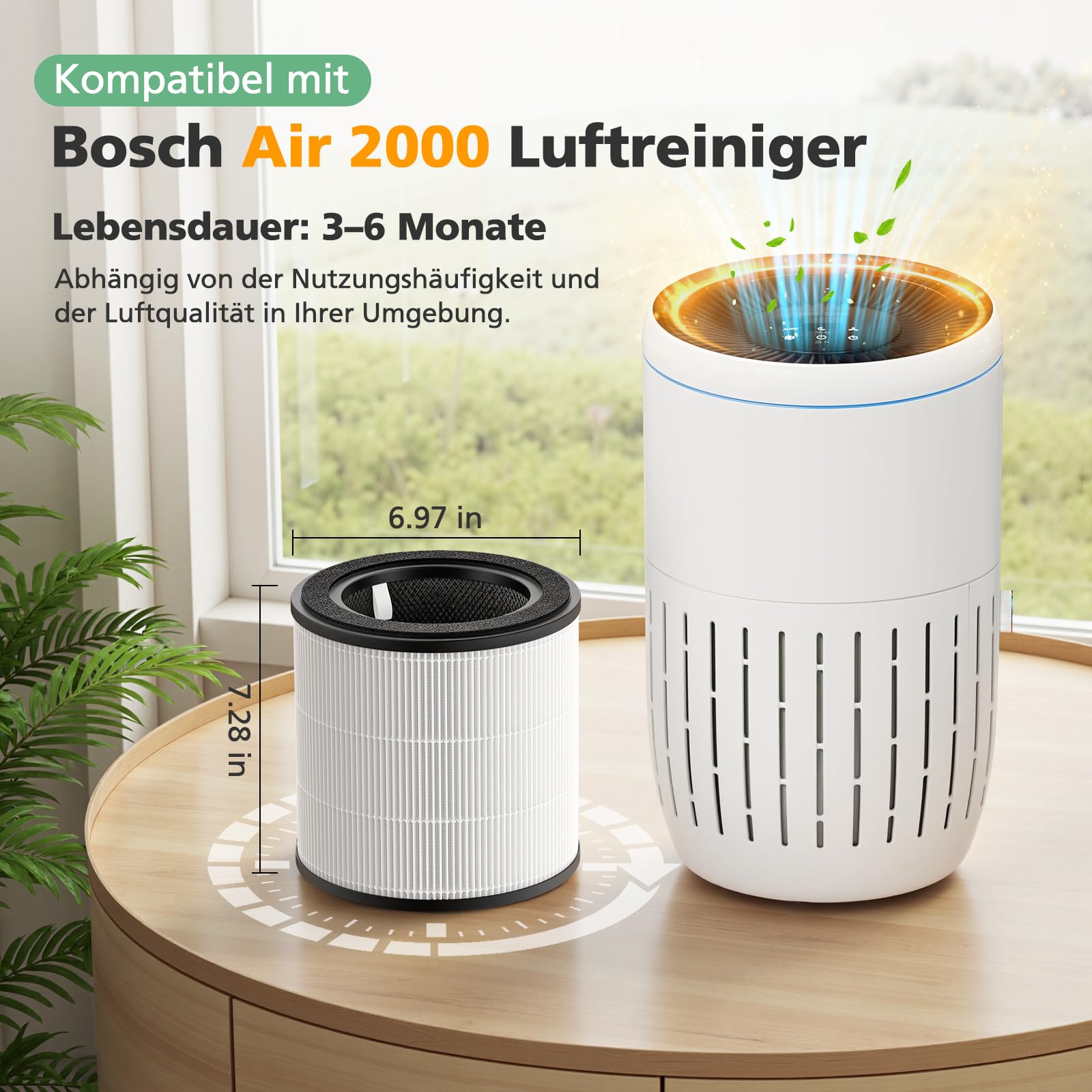 Air 2000 filtr wymienny do oczyszczacza powietrza Bosch Air 2000, filtr HEPA 3 w 1 z wysokowydajnym węglem aktywnym i filtrem wstępnym