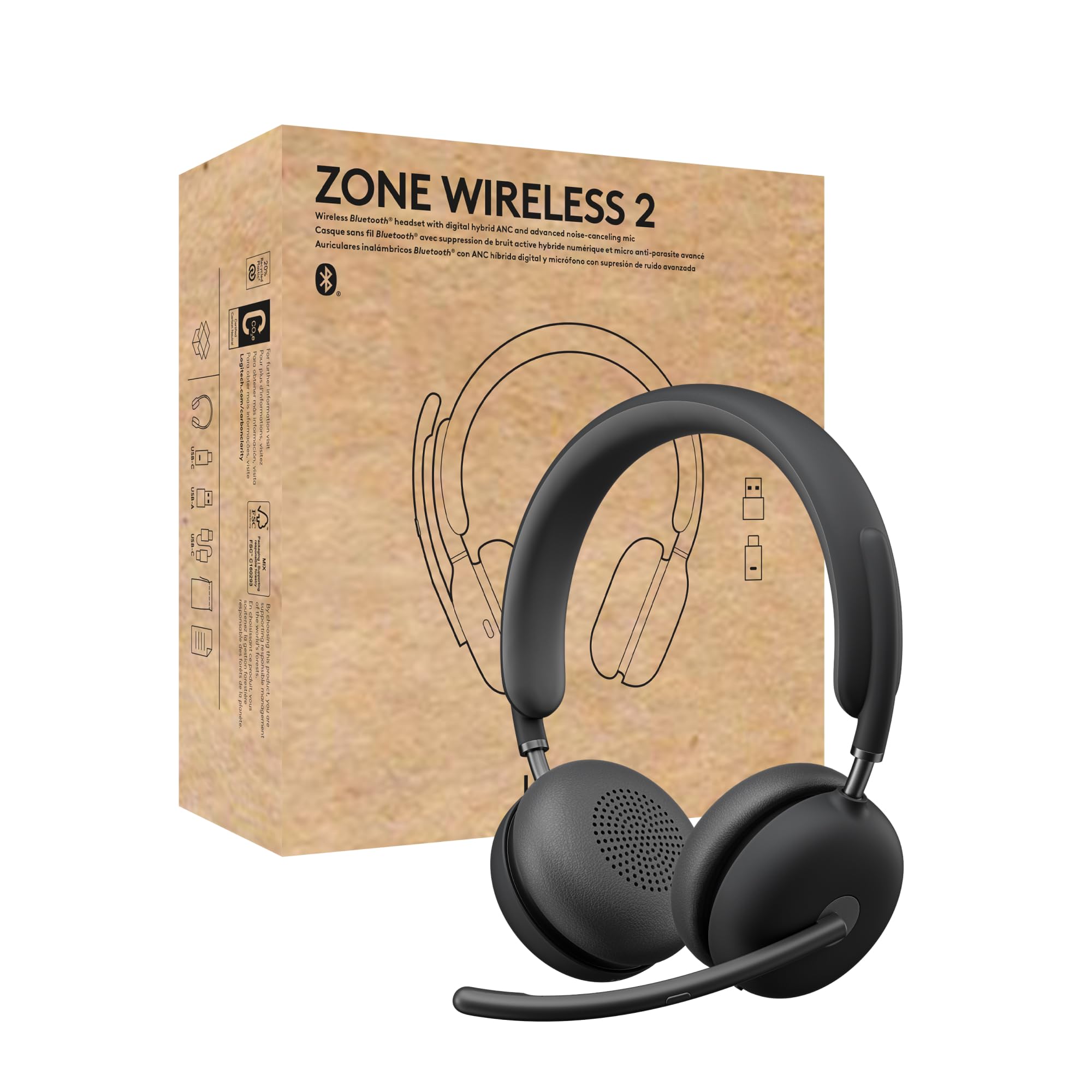 Logitech Zone Wireless 2 Premium Noise Cancelling Headset with Hybrid ANC