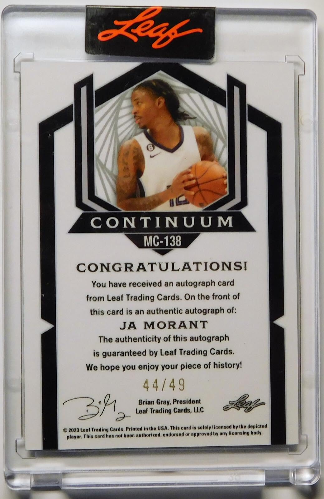 Amazon.com: Ja Morant Signed 2023 Leaf Metal Continuum 44/49 Auto