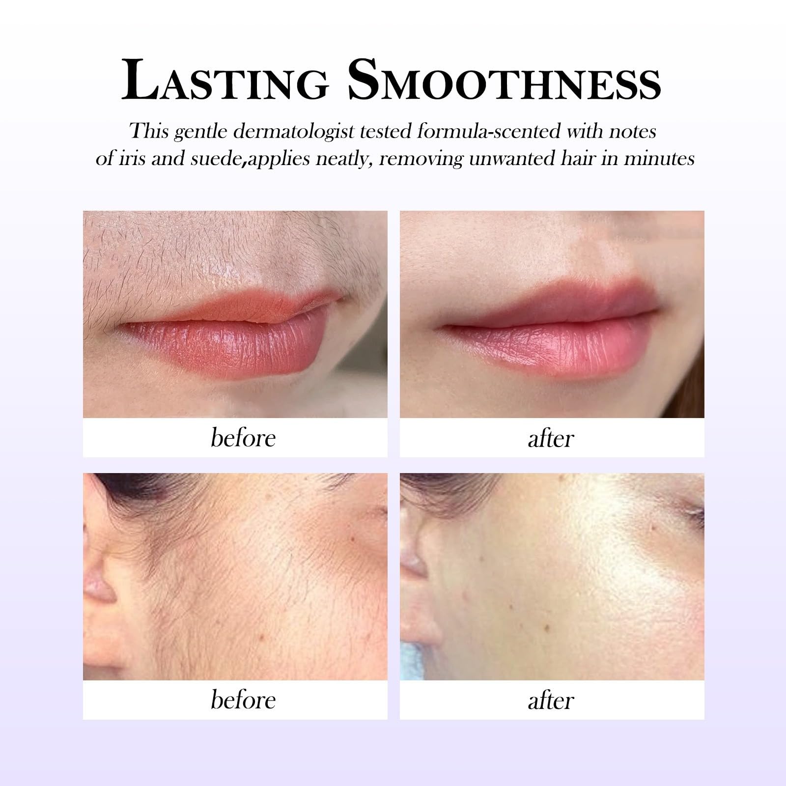 Krem do usuwania owłosienia twarzy, zestaw 40 ml + 5 ml kojące serum, delikatna formuła do skóry wrażliwej, szybkie i bezbolesne usuwanie włosów do górnych warg, brody, baków, wszystkich rodzajów