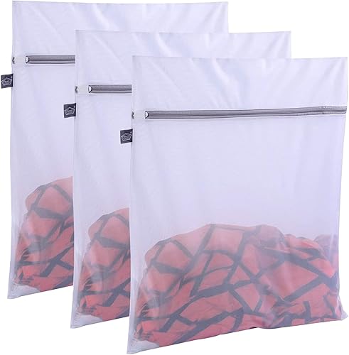 Miniatura 10 de Juego de 2 bolsas de lavandería delicadas bolsa de lavandería de malla duradera con cremallera bolsa de lavado de malla fina mantiene la forma del 2