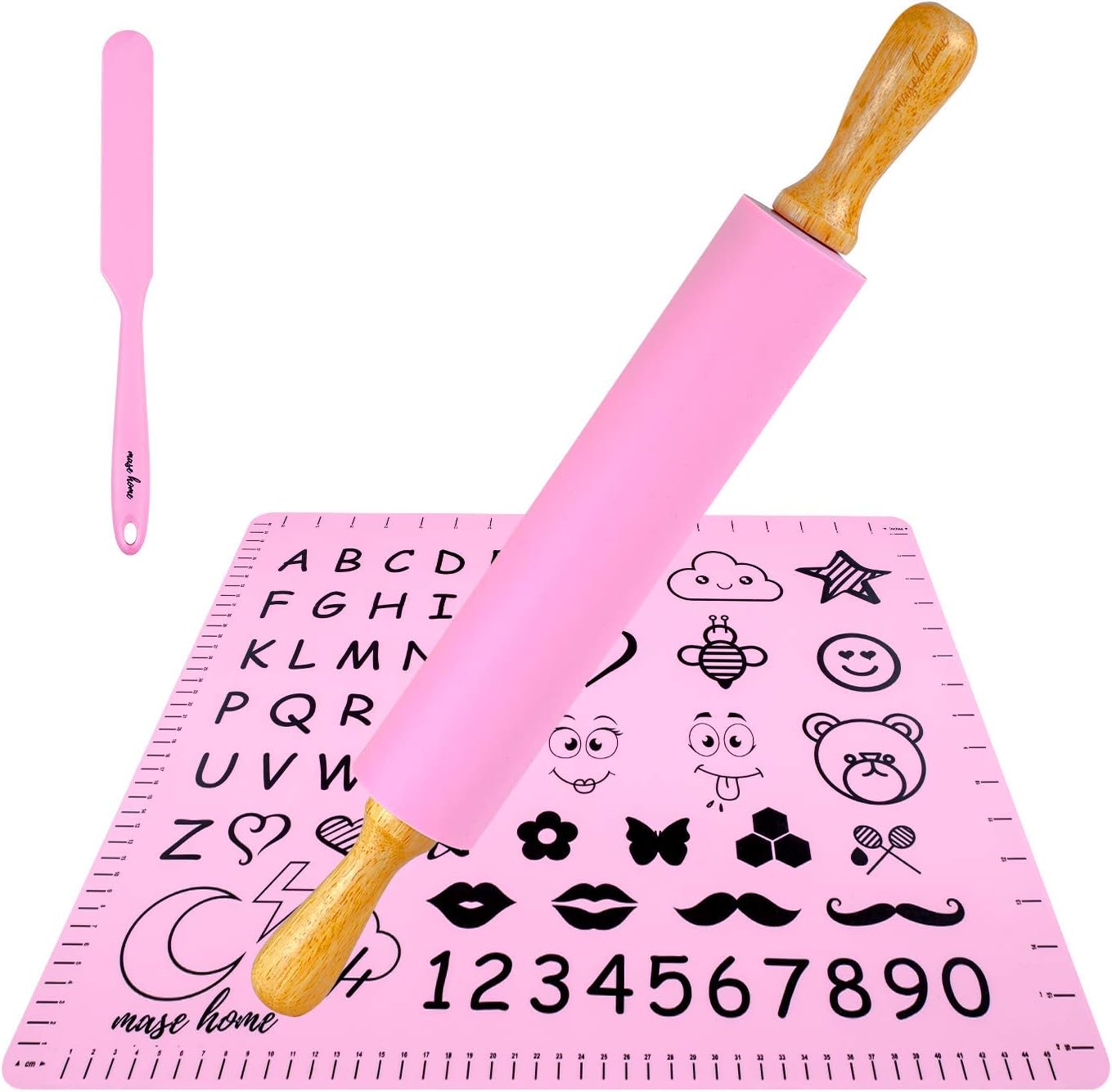 [mase home] Silicone Rolling Pin and Mat Set for Baking (17" Large and Mat)