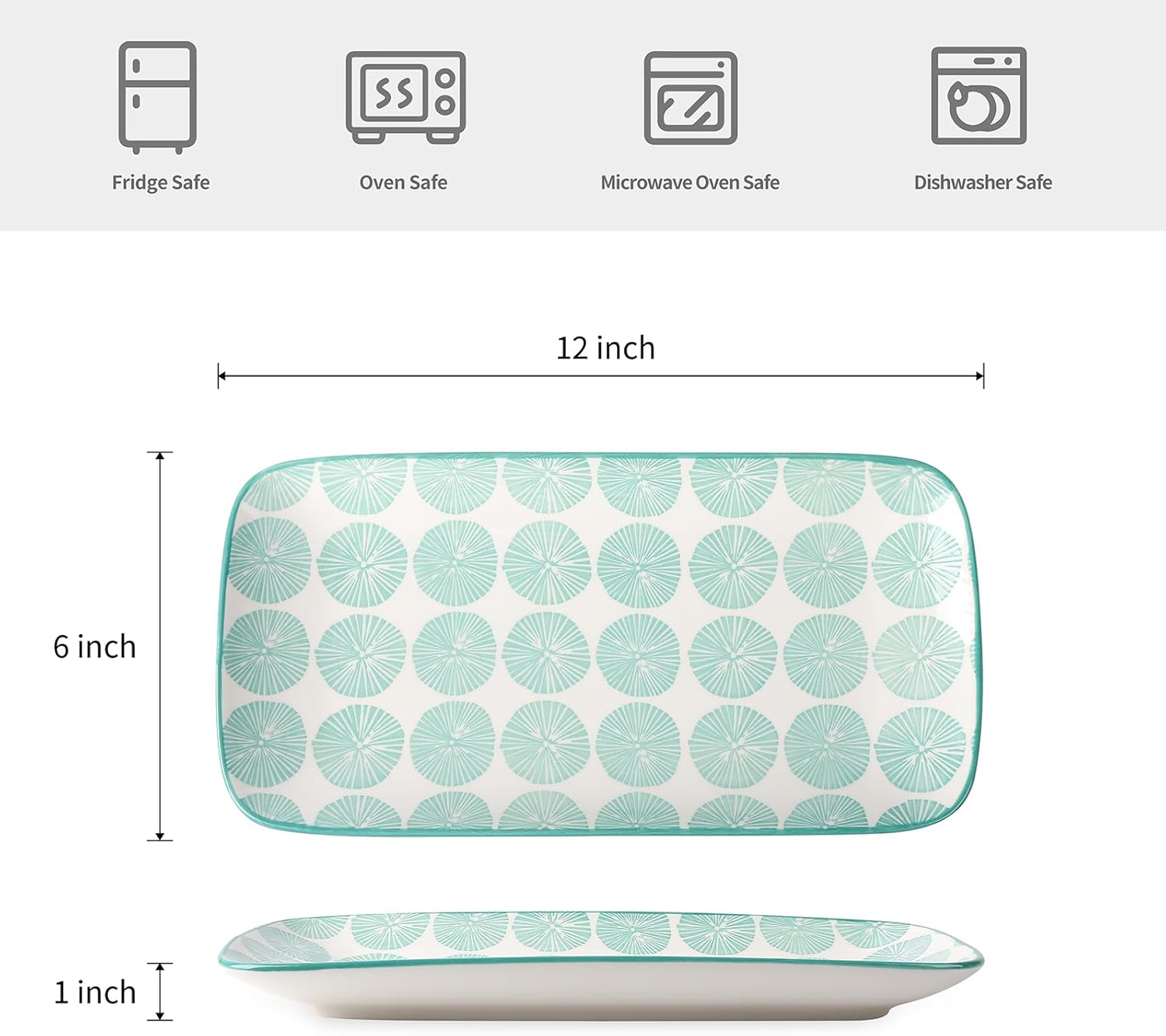 Selamica Ceramic Rectangular Serving Platters Set of 4, 12 Inch Serving Trays/Dishes for Party Entertaining, Rectangular Dinner Plates for Appetizer Salad Dessert Sushi, Assorted Colors