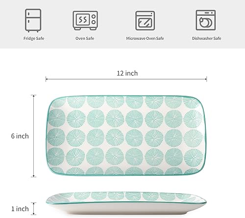 Miniatura 9 de Selamica Juego de 4 platos de ensalada rectangulares de cerámica, platos de postre de 9.4 pulgadas para entretenimiento en fiestas, platos pequeños