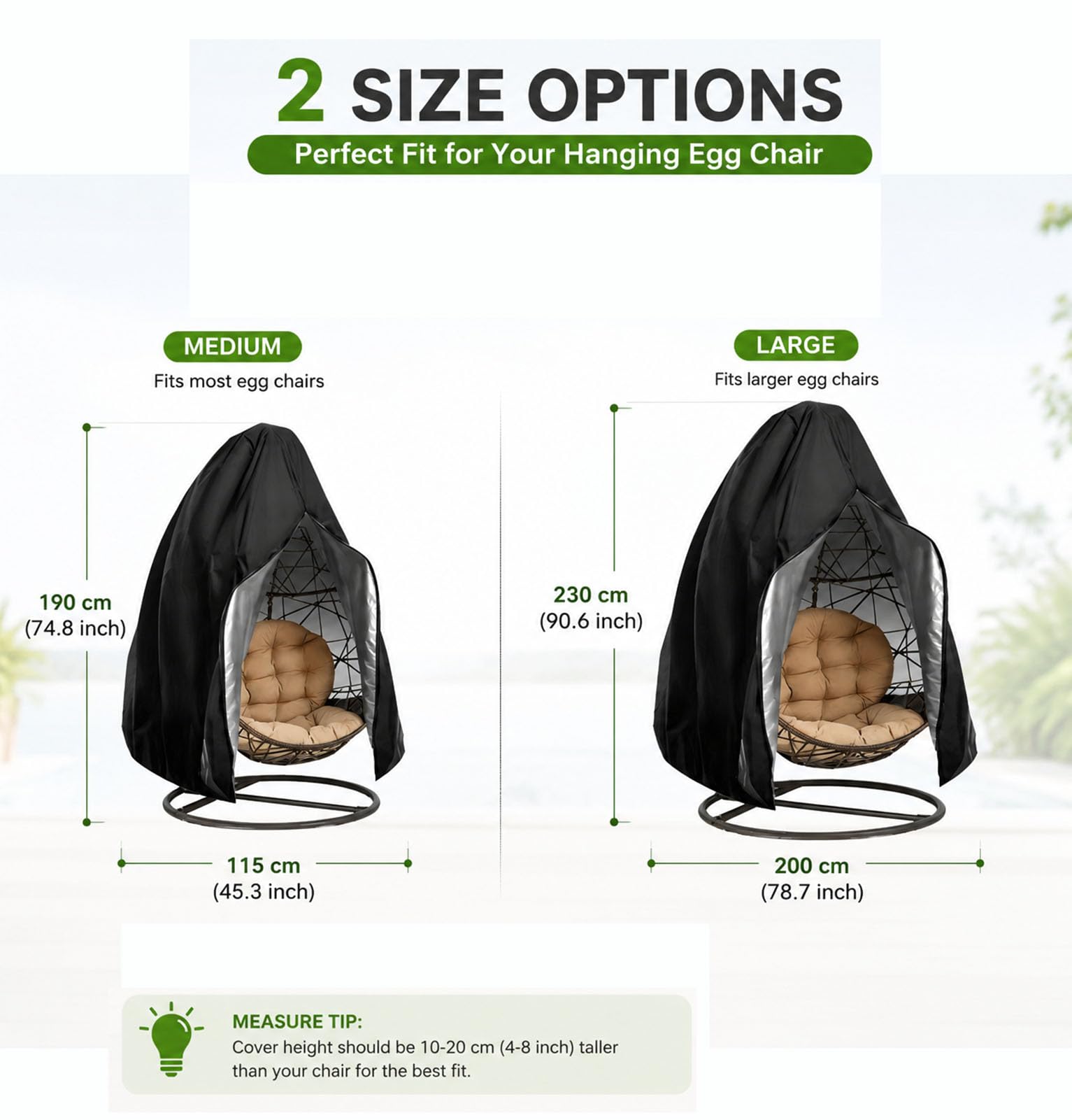 Housse Fauteuil œuf Suspendu imperméable Anti-UV avec Ouverture Avant M/L