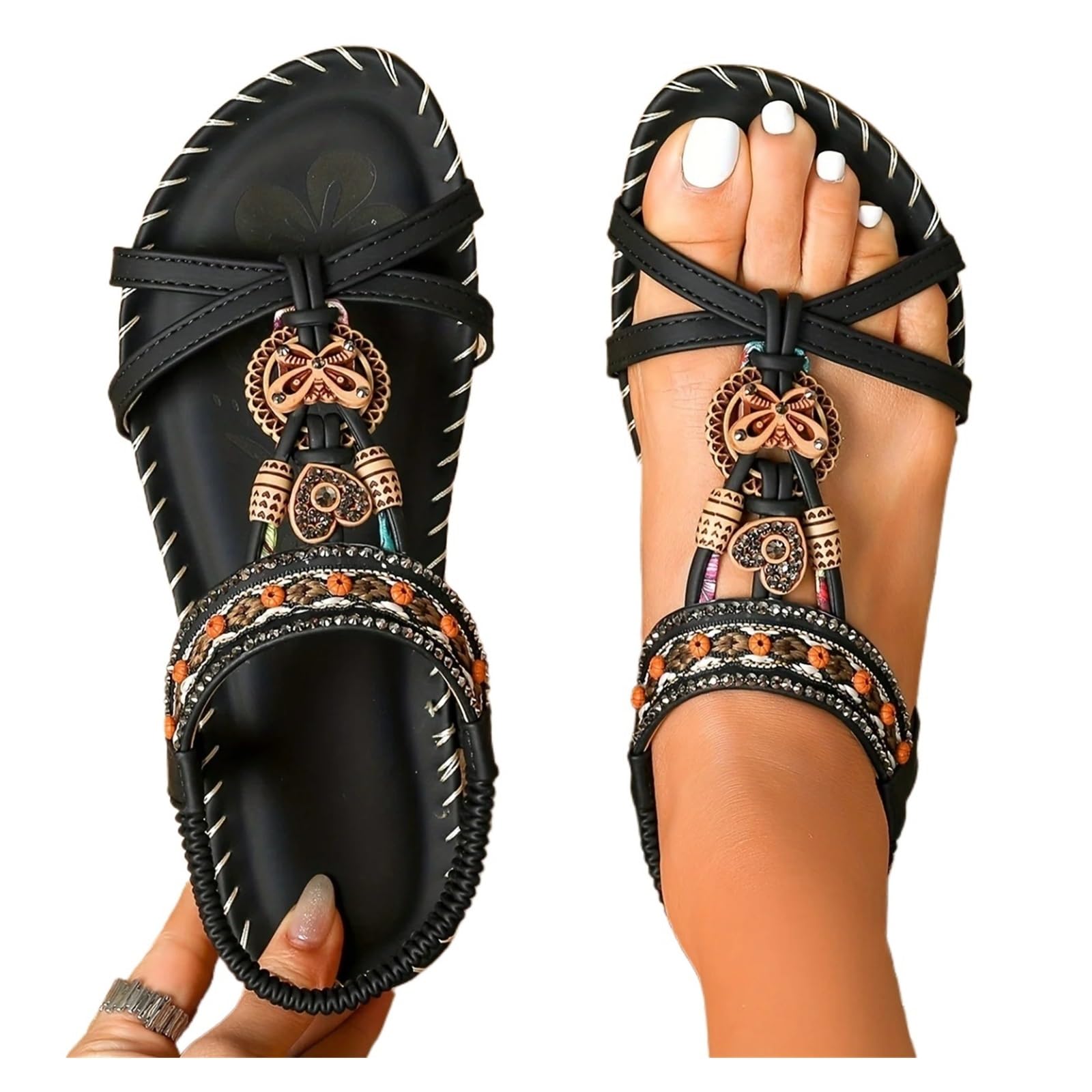 Hyfeuokf Women's Black Beach Sandals Sandals Summer Sandals For Woman Shoes Summer Footwear Sandalias De Mujer Flat Sandals For Beach(,41)