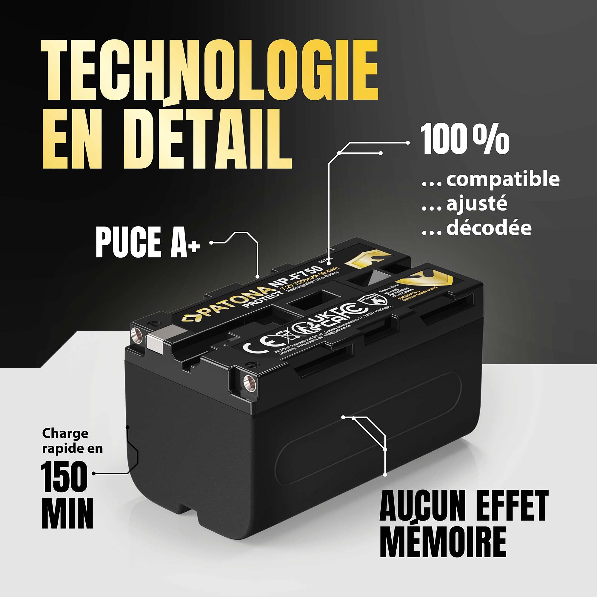 PATONA 2X Protect Batterie pour Sony NP-F750 NP F550 F930 F920 7000mAh