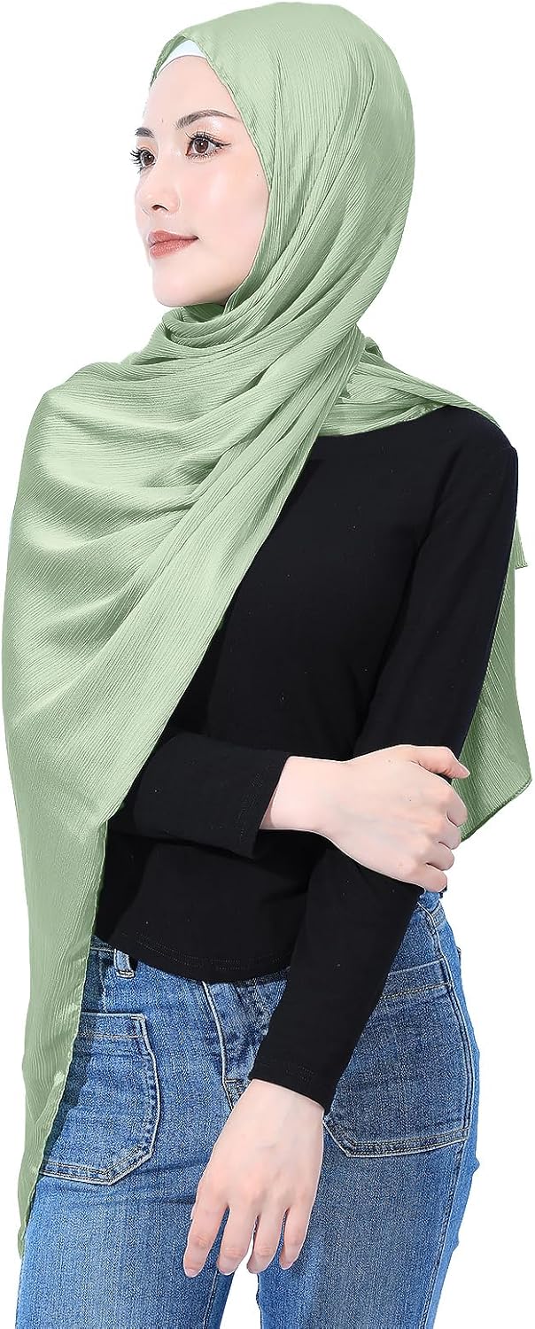 Luxury Silky Satin Hijab for Women, Shimmer Crinkle Muslim Head Scarf, Graceful Feminine Charm