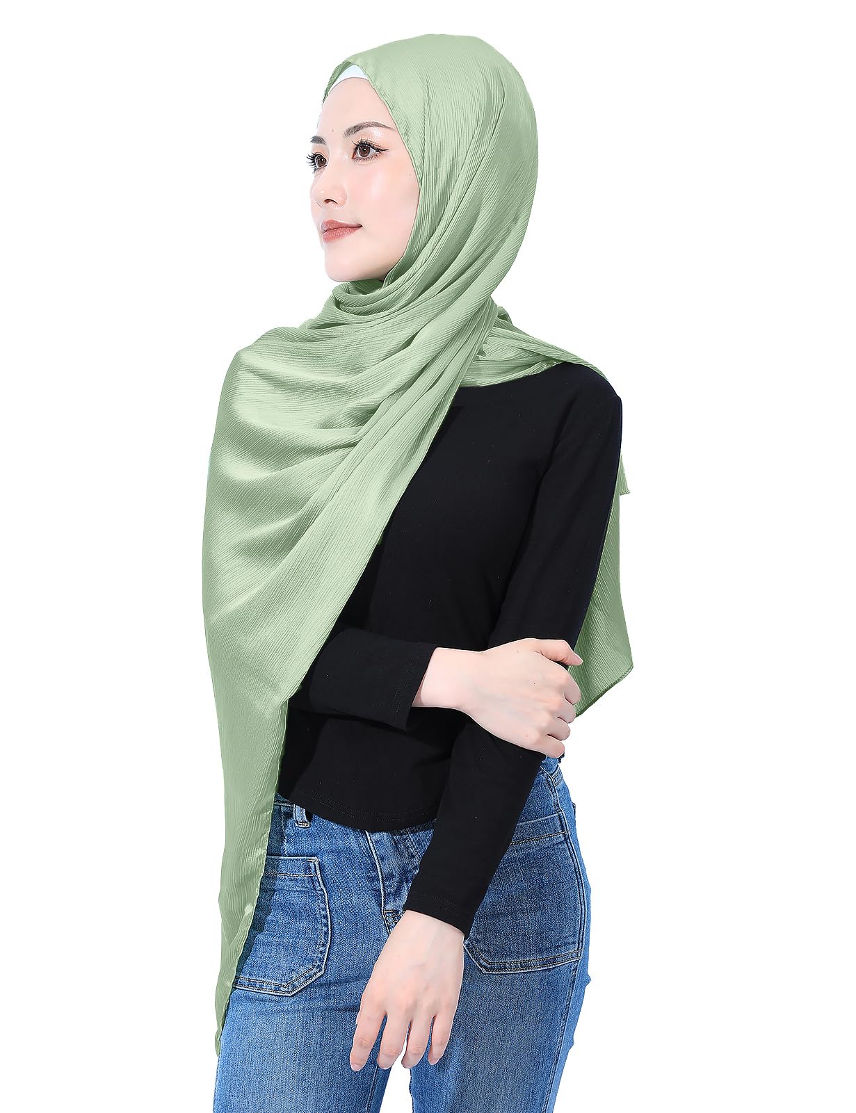 Luxury Silky Satin Hijab for Women, Shimmer Crinkle Muslim Head Scarf, Graceful Feminine Charm