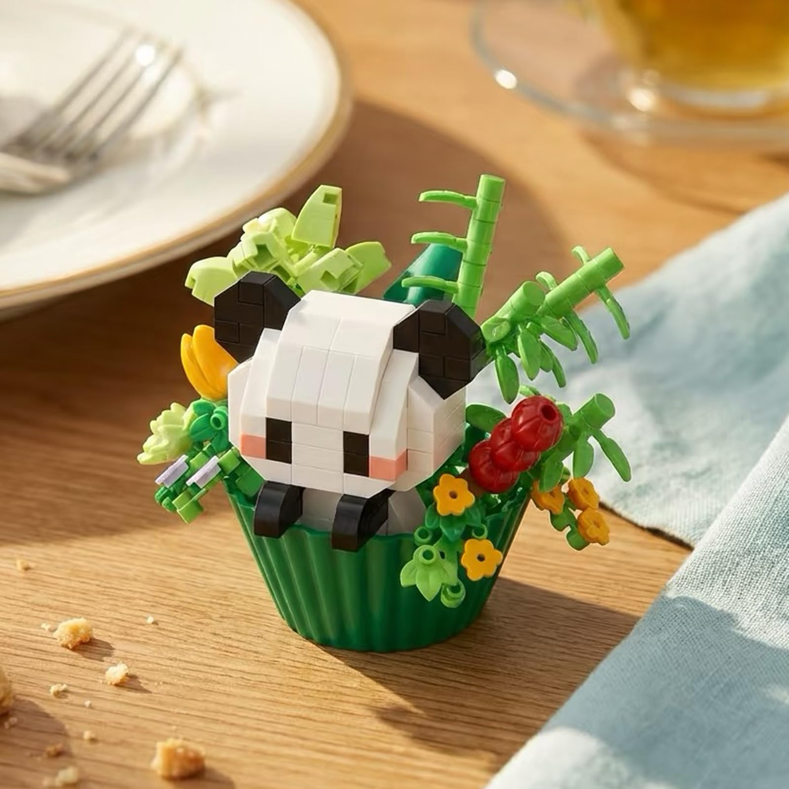 Oligitdi DIY Assembly Building Block Flower Pot Toy, Bunny Flower Cupcake Building Blocks Set, Mini Animal Flower Pot Bricks Kit, DIY Creative Desktop Decor, Easter Gift for Kids Girls Boys (Panda)-image-6