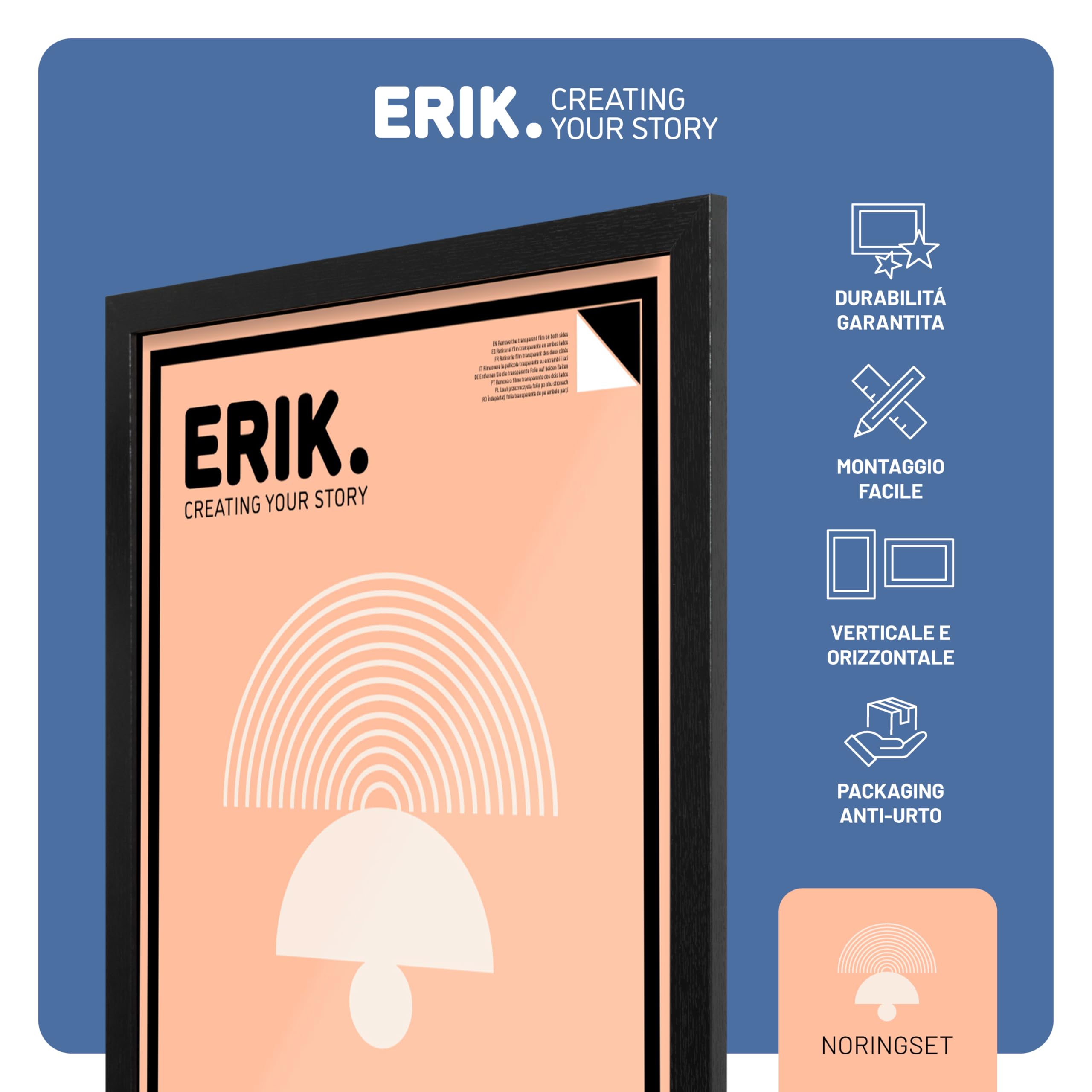 Grupo Erik Cornice 50x70 cm Nera - Portafoto da Parete in MDF Effetto Legno per Poster, Quadri o Puzzle | Cornice da Parete con Accessori per Appendere Inclusi e Packaging Protettivo