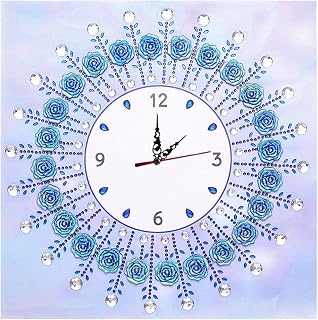 LUSandy DIY 5D Light Blue Rose Diamond Painting Clock Kits for Adults Partial Drill Special Shaped Diamond Art Wall Clock Diamond Painting by Number Mosaic Gem Art Crafts Home Wall Decor 14x14 inch