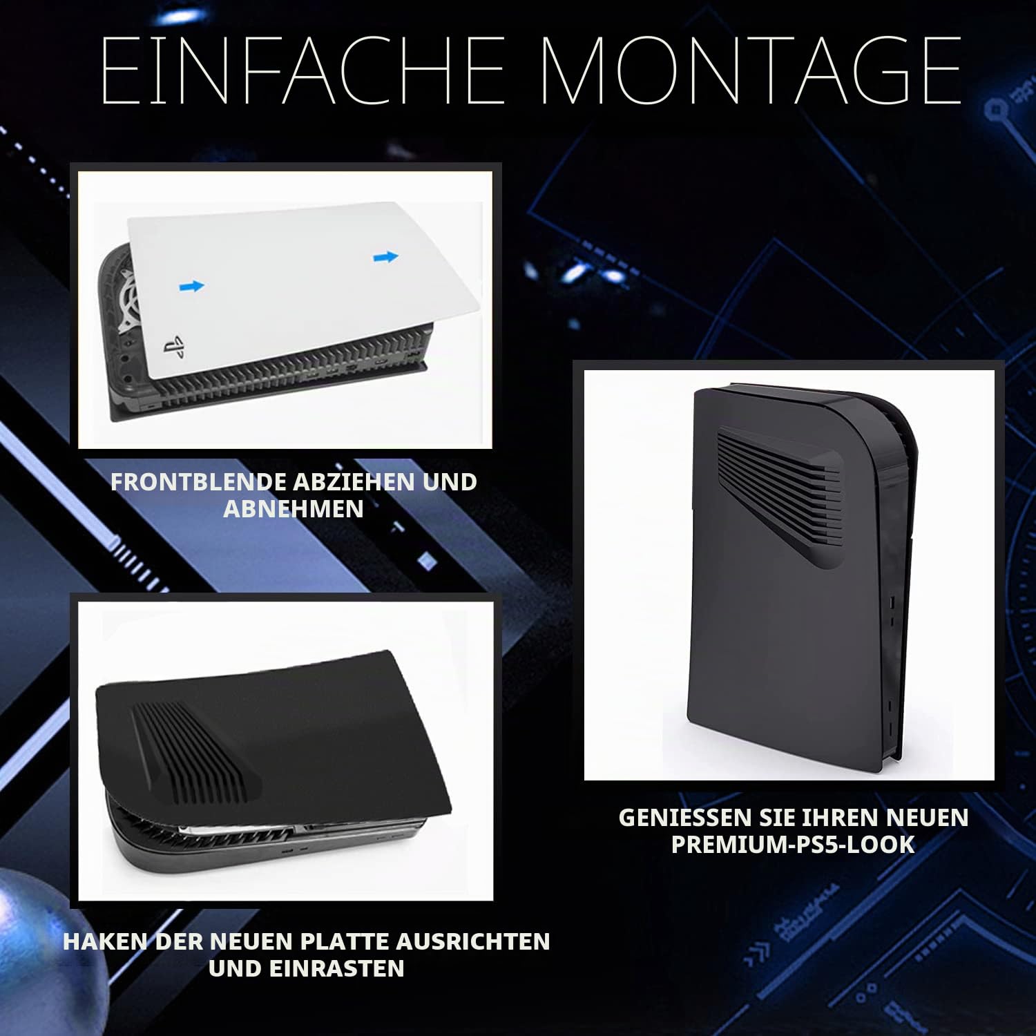 ElitePlay Schwarze digitale Frontplatte für PS5 mit Kühlungsöffnungen, gebogene Ersatzplatten, Zubehör für Playstation 5 Digital Edition