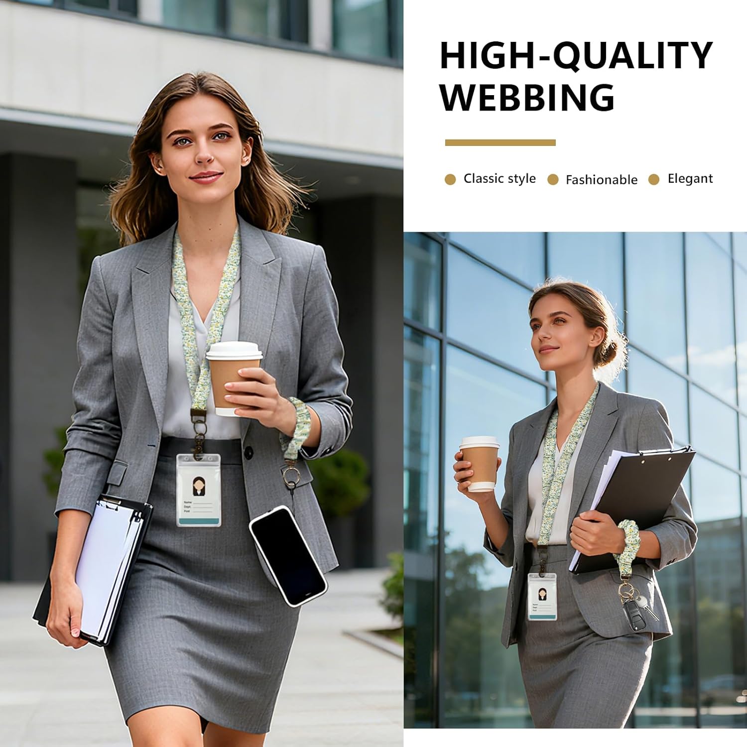 Stretchy Scrunchie Lanyard for Id Badges, Cute Teacher Lanyard Keychain Wristlet with 4 Id Holders for Women,Nurses - Image 4