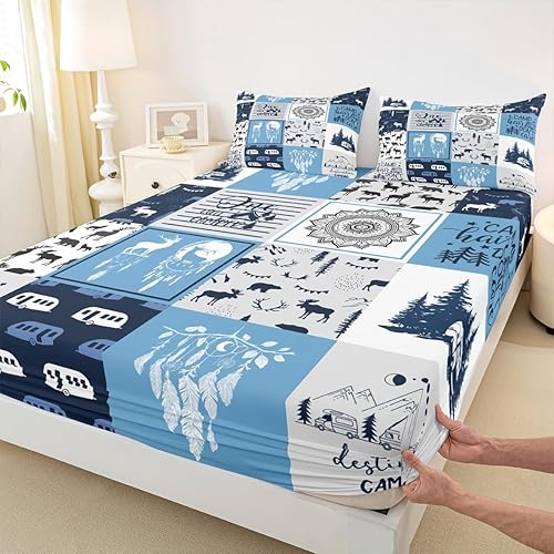 Miniatura 10 de Juego de ropa de cama de cabaña retro con diseño rústico de oso y ciervo para niños, adolescentes y adultos, juego de ropa de cama de caza de