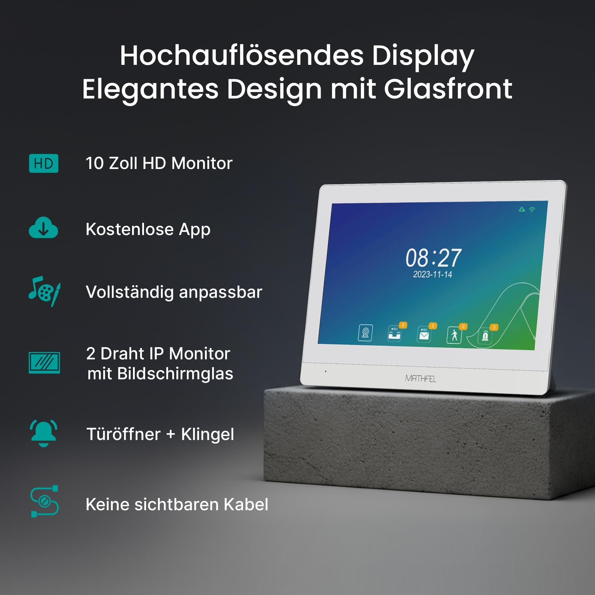 Mathfel 2 case di famiglia, 2 fili, bus Wi-Fi, videocitofono, 4 monitor touch screen da 10 pollici, con fotocamera grandangolare da 2 megapixel, 170 gradi, stazione esterna in argento con incisione
