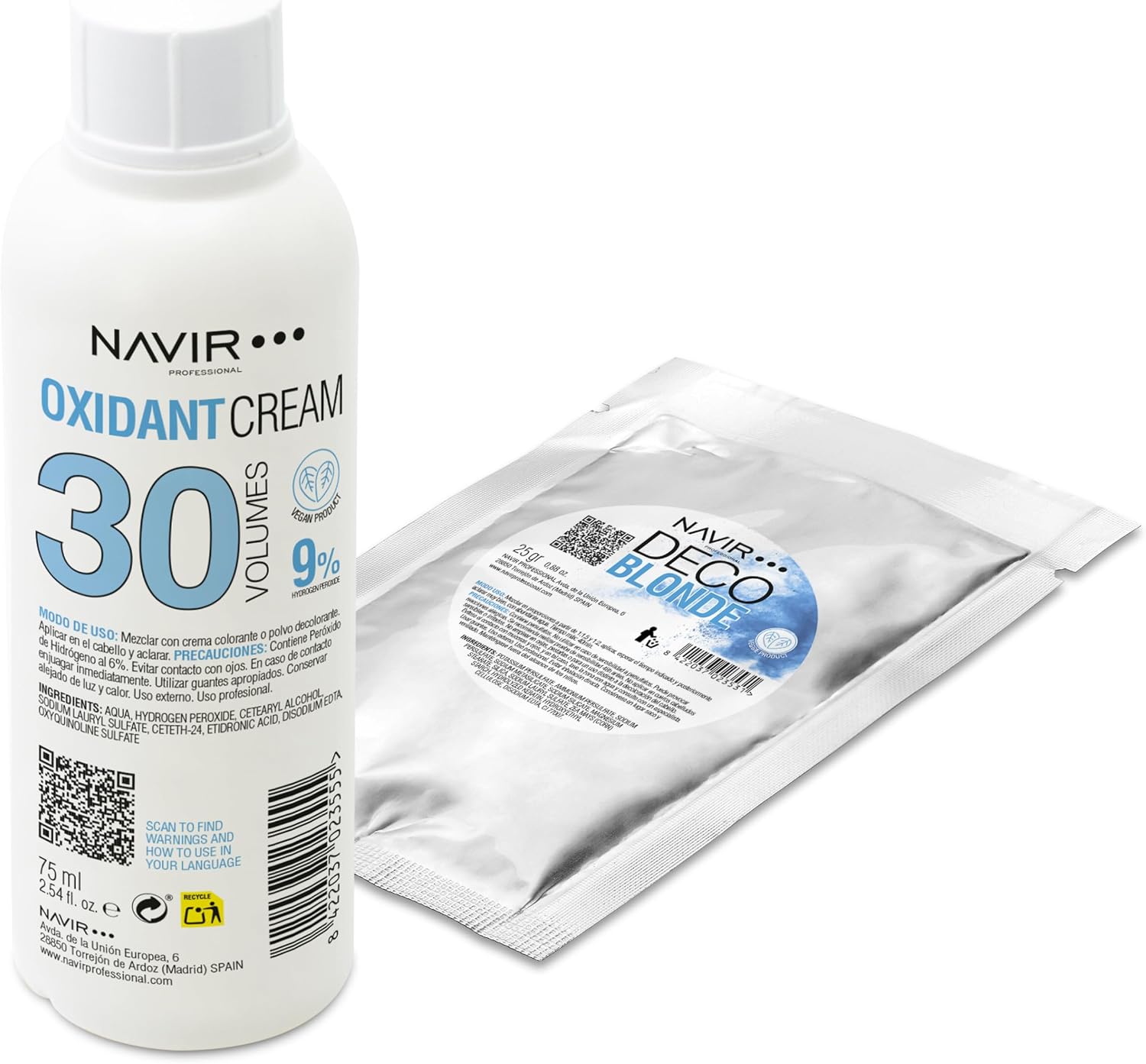 NAVIR Professional | Zestaw do dekoloryzacji włosów | Decoblonde proszek dekoloryzujący do 7 tonów z keratyną + Woda utleniona w kremie | Kobiety i mężczyzn (Proszek 25g + Woda 75ml 30 Vol)
